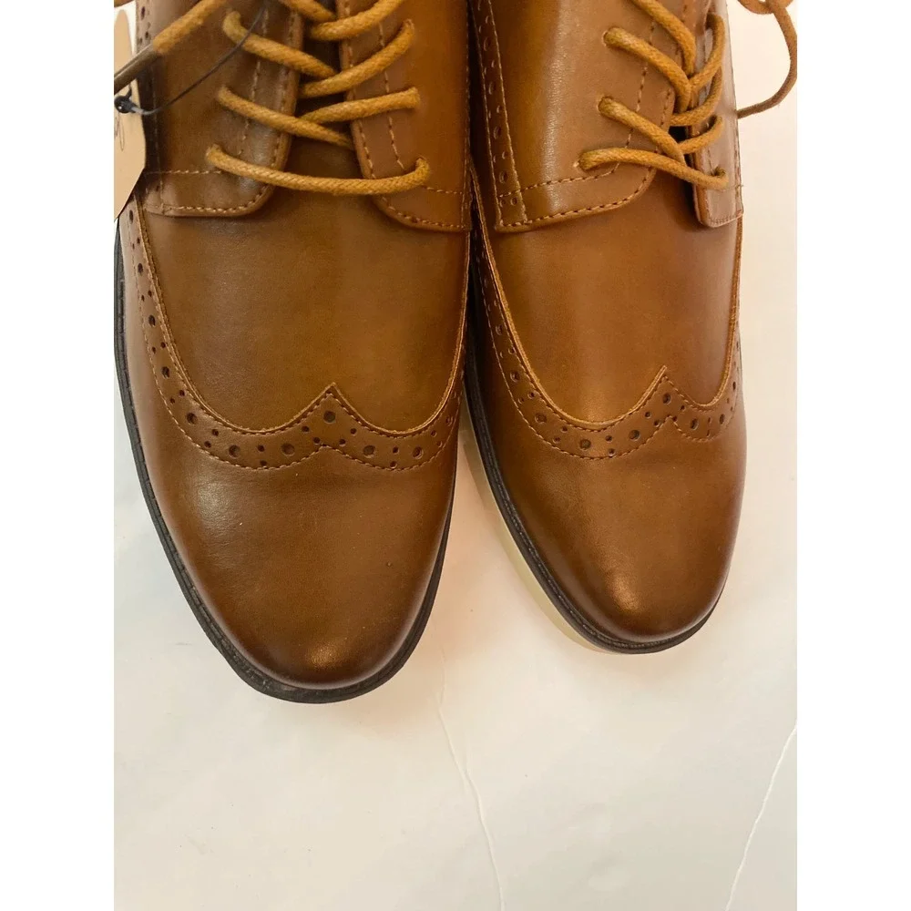NWT Jousen Milan Mens Wingtip Oxford Shoes Brown Brogue Lace Up Dress Shoes SZ 8